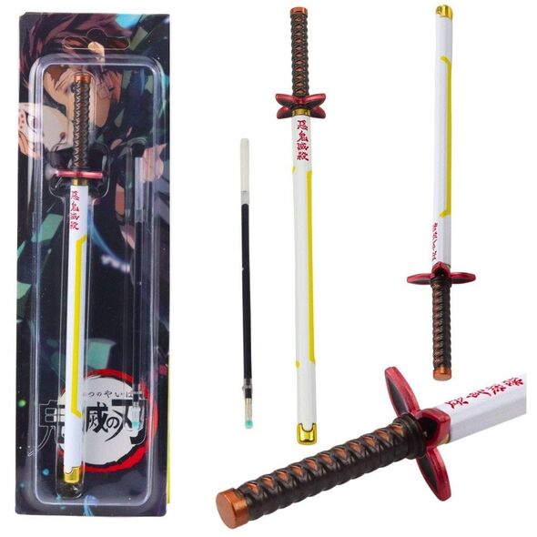 Długopis Miecz Katana Anime Metalowy Czarny Tusz Wymienny Wkład Biało-Żółty LEAN