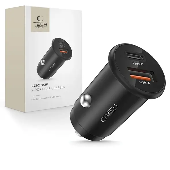 Ładowarka samochodowa Tech-Protect CC02 2-port Car Charger USB-A, USB-C PD 35W / QC 3.0 Black