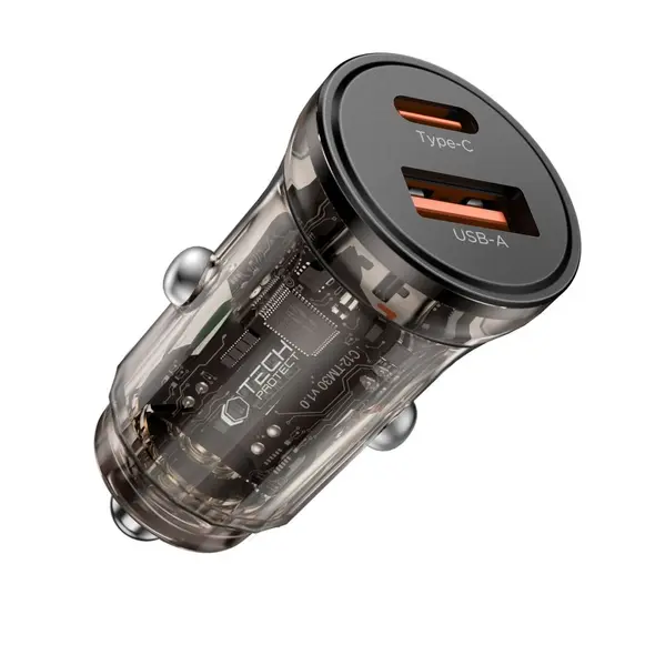 Ładowarka samochodowa Tech-Protect CC01 2-port Car Charger USB-A, USB-C PD 45W / QC 3.0 Black