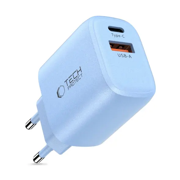 Ładowarka sieciowa Tech-Protect NCA30 USB-A, USB-C Network Charger PD 30W / QC3.0 Baby Blue