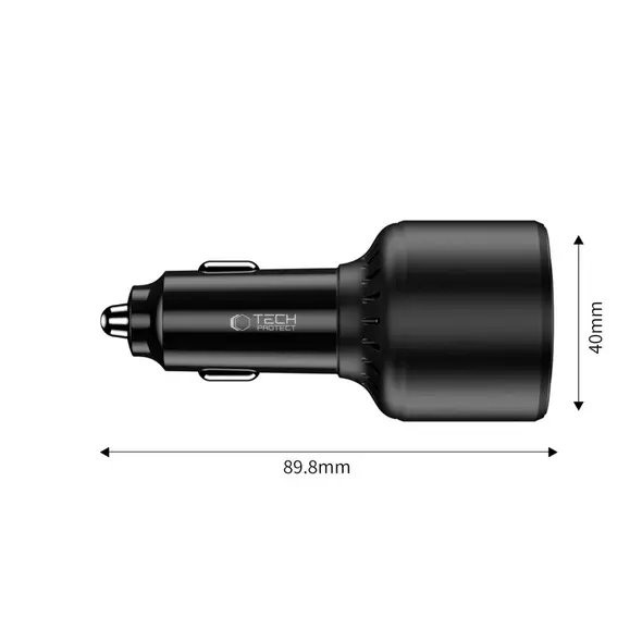 Ładowarka samochodowa Tech-Protect CC04 3-port Car Charger USB-A, 2xUSB-C PD 130W Black