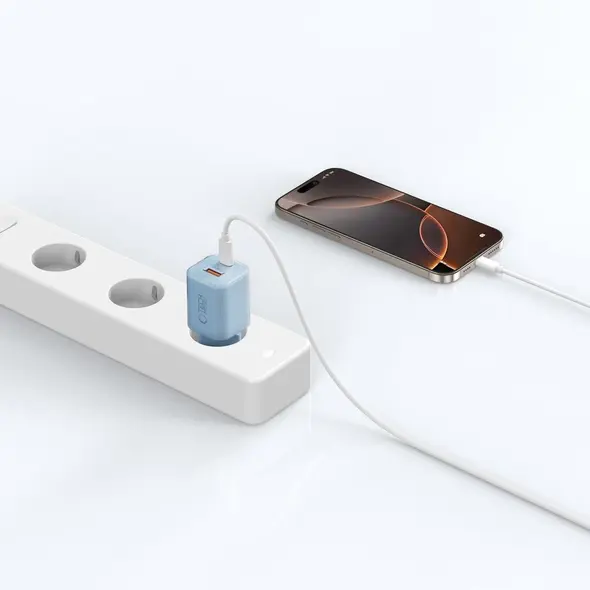 Ładowarka sieciowa Tech-Protect NCM33W 2-port USB-A, USB-C Network Charger PD 33W / QC3.0 Baby Blue