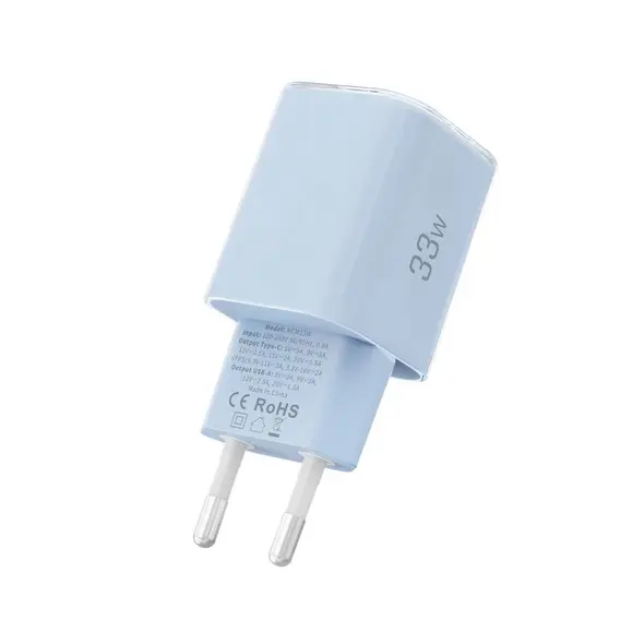 Ładowarka sieciowa Tech-Protect NCM33W 2-port USB-A, USB-C Network Charger PD 33W / QC3.0 Baby Blue