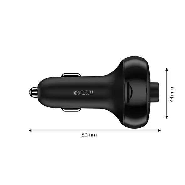 Ładowarka samochodowa Tech-Protect CC06 3-port Car Charger 2xUSB-A, USB-C PD 72W + Transmiter FM Bluetooth Black