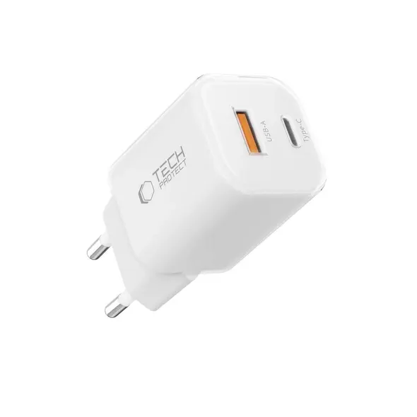 Ładowarka sieciowa Tech-Protect NCM33W 2-port USB-A, USB-C Network Charger PD 33W / QC3.0 White