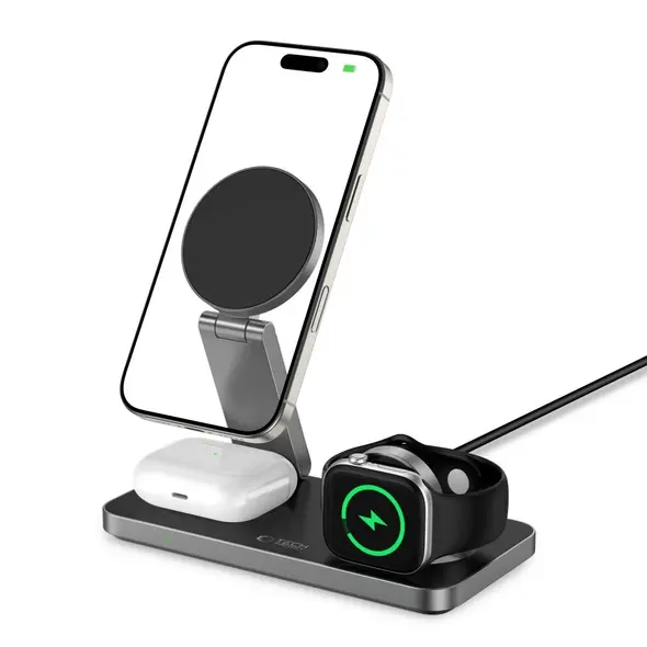 Ładowarka bezprzewodowa 3w1 Tech-Protect QI15W-A47 3in1 Magnetic MagSafe Wireless Charger Black