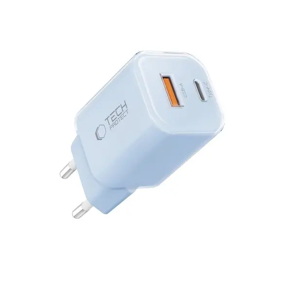 Ładowarka sieciowa Tech-Protect NCM33W 2-port USB-A, USB-C Network Charger PD 33W / QC3.0 Baby Blue