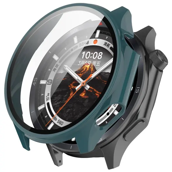 Etui ze szkłem do zegarka Bizon Case+Glass Watch do OnePlus Watch 3 / Oppo Watch X2 zielone