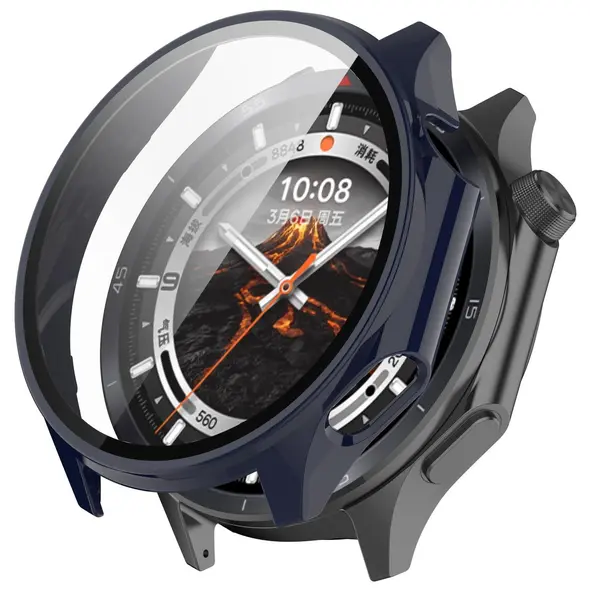 Etui ze szkłem do zegarka Bizon Case+Glass Watch do OnePlus Watch 3 / Oppo Watch X2 niebieskie