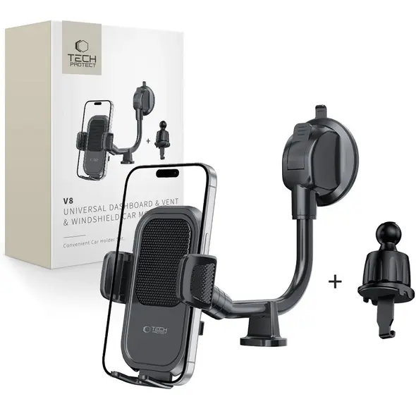 Uchwyt samochodowy na kokpit / szybę Tech-Protect V8 Universal Long Arm Dashboard & Windshield Car Mount Black