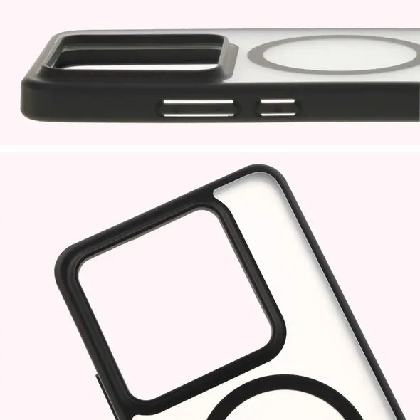 Etui z pierścieniem magnetycznym Bizon Case MatteO do Xiaomi 14T Pro półprzezroczyste z czarną ramką