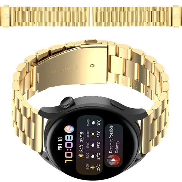 Pasek ze stali nierdzewnej do smartwatcha Bizon Strap Watch Aura QuickRelease 20mm złoty