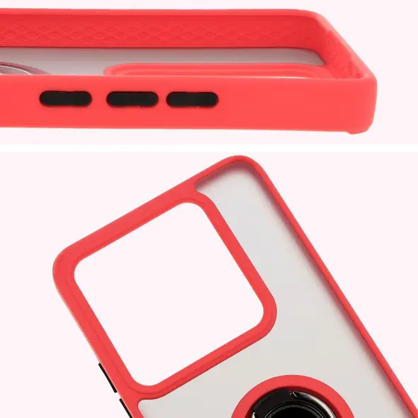 Etui z uchwytem na palec Bizon Case Hybrid Ring do Xiaomi 14T Pro przydymione z czerwoną ramką