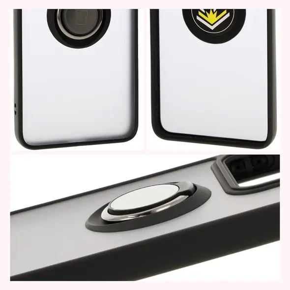 Etui z uchwytem na palec Bizon Case Hybrid Ring do Xiaomi 14T przydymione z czarną ramką