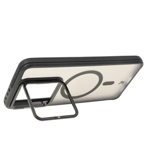 Etui z podstawką i pierścieniem magnetycznym Bizon Case Eclipse do Xiaomi 14T przydymione z czarną ramką