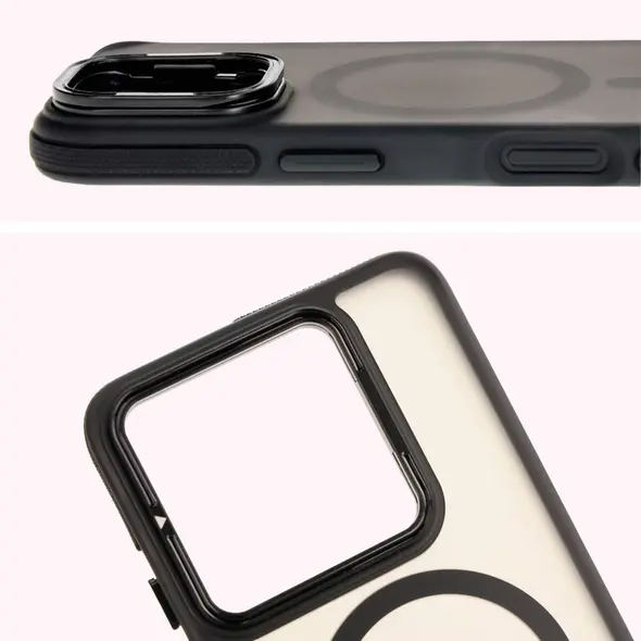 Etui z podstawką i pierścieniem magnetycznym Bizon Case Eclipse do Xiaomi 14T przydymione z czarną ramką