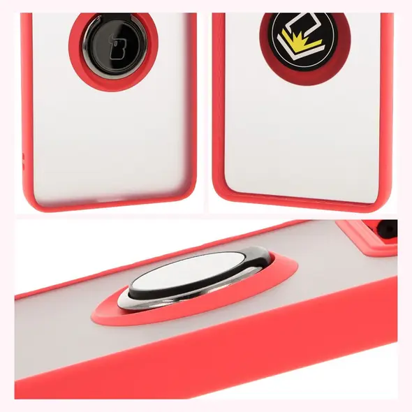 Etui z uchwytem na palec Bizon Case Hybrid Ring do Xiaomi 14T Pro przydymione z czerwoną ramką