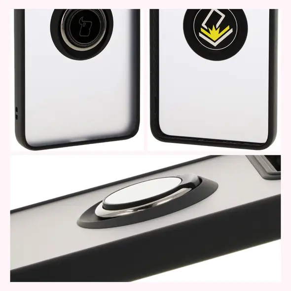 Etui z uchwytem na palec Bizon Case Hybrid Ring do Xiaomi 14T Pro przydymione z czarną ramką