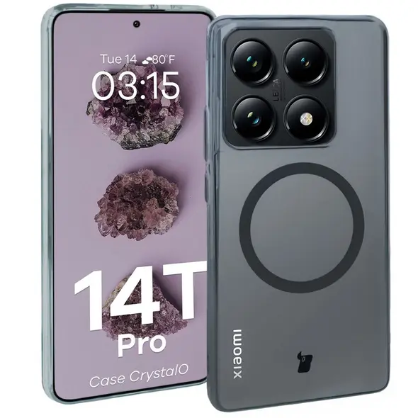 Etui z pierścieniem magnetycznym Bizon Case CrystalO do Xiaomi 14T Pro przezroczyste