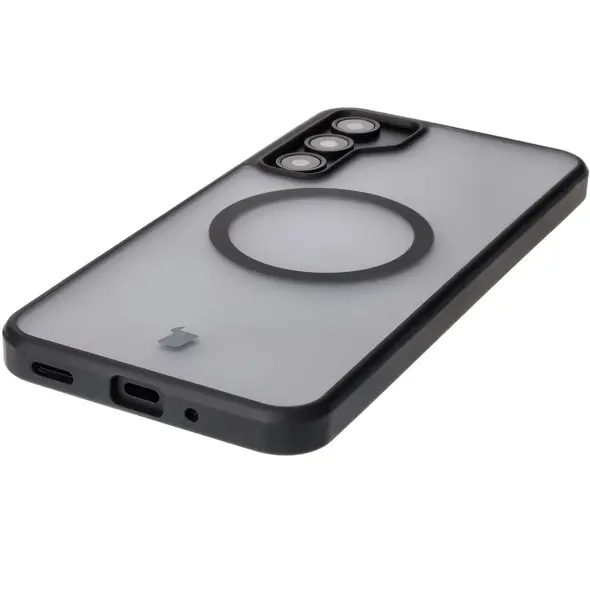 Etui z pierścieniem magnetycznym Bizon Case MatteO do Samsung Galaxy A16 4G/5G półprzezroczyste z czarną ramką