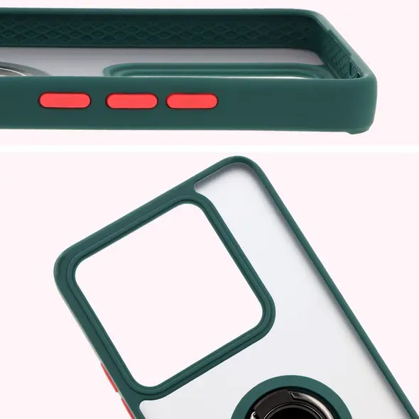 Etui z uchwytem na palec Bizon Case Hybrid Ring do Xiaomi 14T Pro przydymione z ciemnozieloną ramką