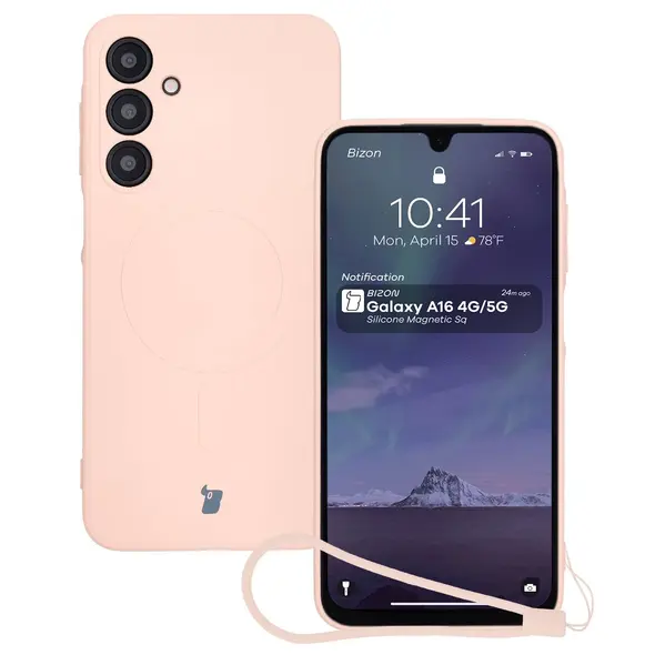 Silikonowe etui z pierścieniem magnetycznym Bizon Case Silicone Magnetic Sq do Samsung Galaxy A16 4G / 5G jasnoróżowe