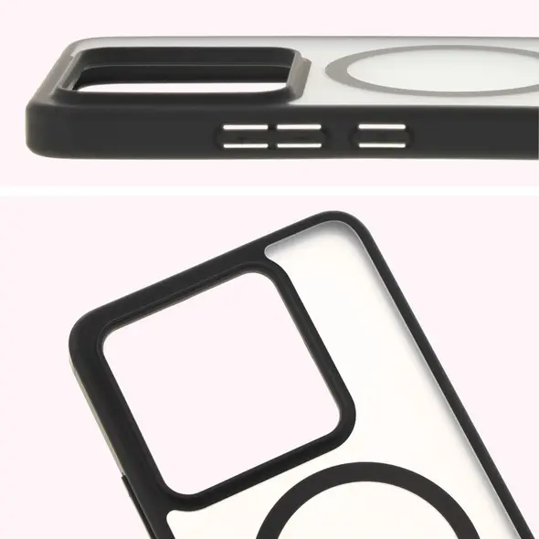 Etui z pierścieniem magnetycznym Bizon Case MatteO do Xiaomi 14T półprzezroczyste z czarną ramką