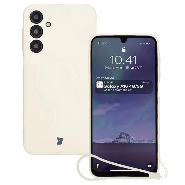 Silikonowe etui z pierścieniem magnetycznym Bizon Case Silicone Magnetic Sq do Samsung Galaxy A16 4G / 5G beżowe
