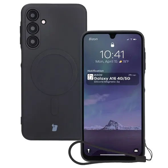 Silikonowe etui z pierścieniem magnetycznym Bizon Case Silicone Magnetic Sq do Samsung Galaxy A16 4G / 5G czarne
