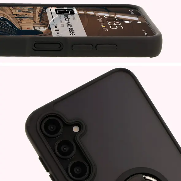 Etui z uchwytem na palec Bizon Case Hybrid Ring do Samsung Galaxy A16 4G/5G przydymione z czarną ramką