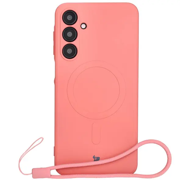Silikonowe etui z pierścieniem magnetycznym Bizon Case Silicone Magnetic Sq do Samsung Galaxy A16 4G / 5G brudnoróżowe