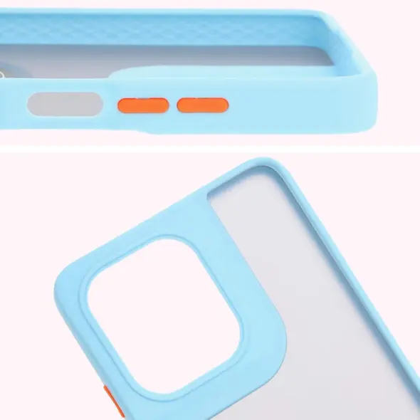 Etui z uchwytem na palec Bizon Case Hybrid Ring do Motorola Moto G75 5G przydymione z jasnoniebieską ramką