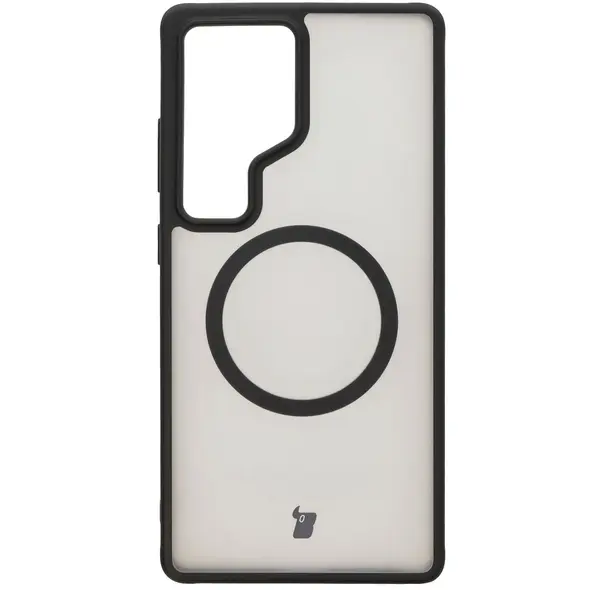 Etui z pierścieniem magnetycznym Bizon Case MatteO do Samsung Galaxy S25 Ultra półprzezroczyste z czarną ramką