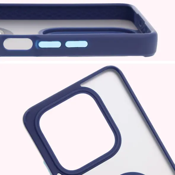 Etui z uchwytem na palec Bizon Case Hybrid Ring do Xiaomi Redmi Note 14 5G przydymione z granatową ramką