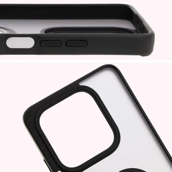 Etui z uchwytem na palec Bizon Case Hybrid Ring do Xiaomi Redmi Note 14 5G przydymione z czarną ramką