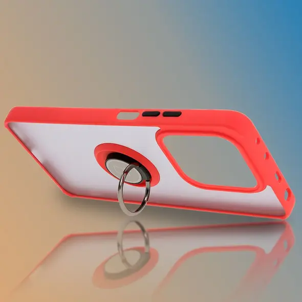 Etui z uchwytem na palec Bizon Case Hybrid Ring do Xiaomi Redmi Note 14 5G przydymione z czerwoną ramką