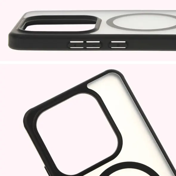 Etui z pierścieniem magnetycznym Bizon Case MatteO do Xiaomi Redmi Note 14 5G półprzezroczyste z czarną ramką