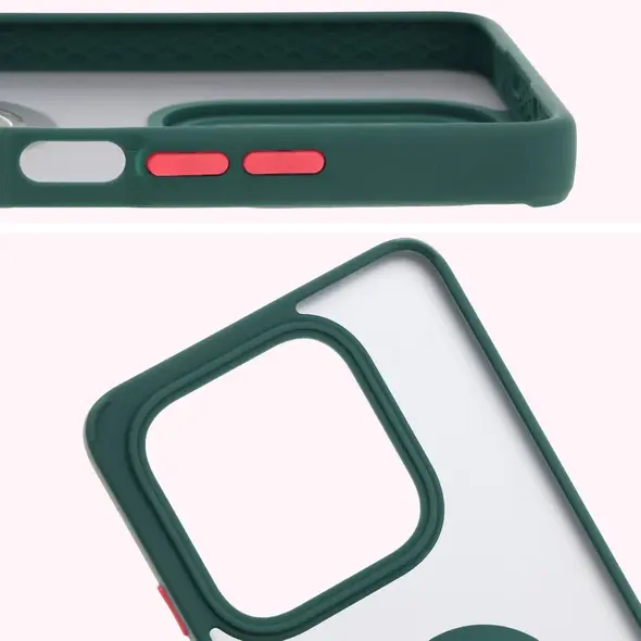 Etui z uchwytem na palec Bizon Case Hybrid Ring do Xiaomi Redmi Note 14 5G przydymione z ciemnozieloną ramką