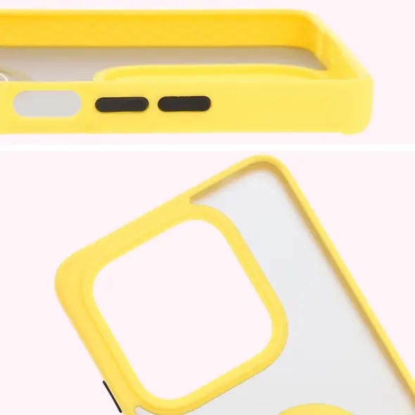 Etui z uchwytem na palec Bizon Case Hybrid Ring do Xiaomi Redmi Note 14 5G przydymione z żółtą ramką