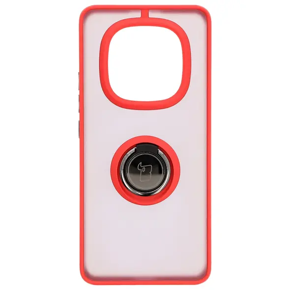 Etui z uchwytem na palec Bizon Case Hybrid Ring do Xiaomi Redmi Note 14 Pro 5G / Poco X7 przydymione z czerwoną ramką
