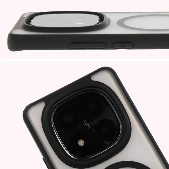 Etui z pierścieniem magnetycznym Bizon Case MatteO do Xiaomi Redmi Note 14 Pro 5G / 14 Pro Plus 5G / Poco X7 półprzezroczyste z czarną ramką