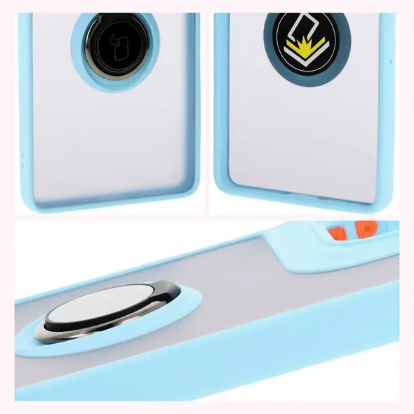 Etui z uchwytem na palec Bizon Case Hybrid Ring do Motorola Moto G75 5G przydymione z jasnoniebieską ramką