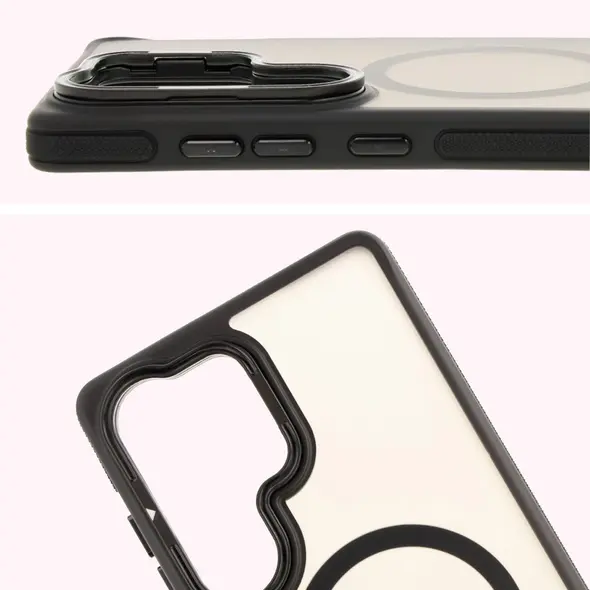 Etui z podstawką i pierścieniem magnetycznym Bizon Case Eclipse do Samsung Galaxy S25 Ultra przydymione z czarną ramką