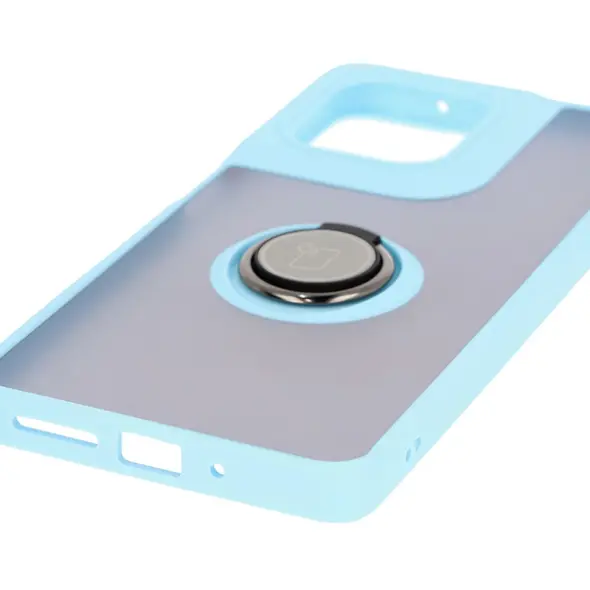 Etui z uchwytem na palec Bizon Case Hybrid Ring do Motorola Moto G75 5G przydymione z jasnoniebieską ramką