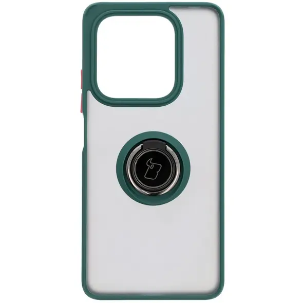 Etui z uchwytem na palec Bizon Case Hybrid Ring do Xiaomi Redmi Note 14 5G przydymione z ciemnozieloną ramką