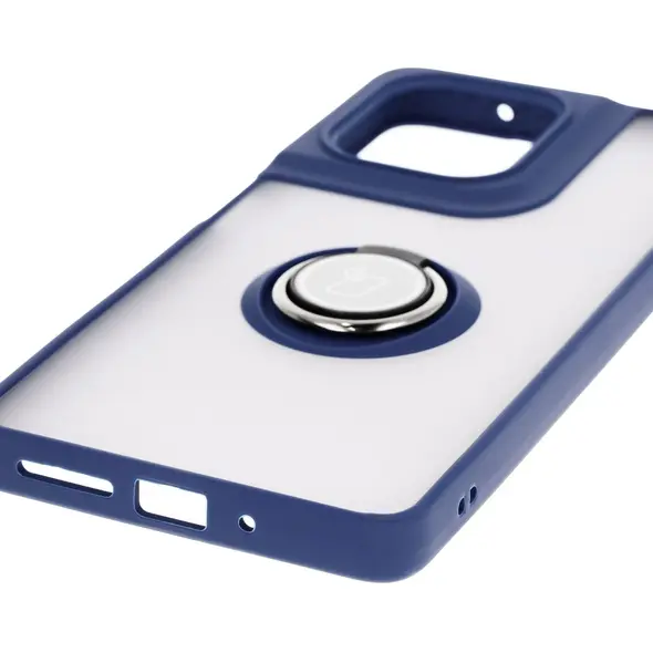 Etui z uchwytem na palec Bizon Case Hybrid Ring do Motorola Moto G75 5G przydymione z granatową ramką