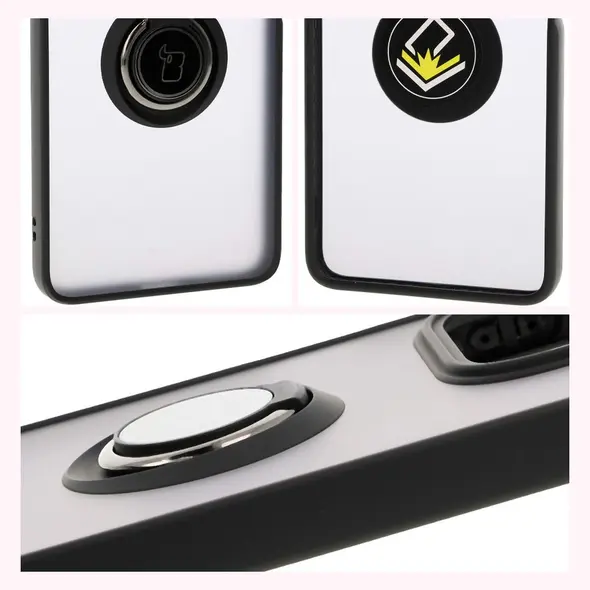 Etui z uchwytem na palec Bizon Case Hybrid Ring do Xiaomi Redmi Note 14 5G przydymione z czarną ramką