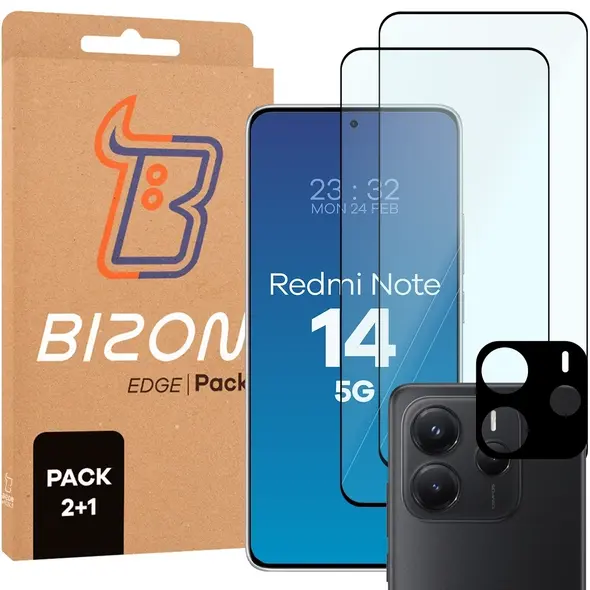 2x szkło na ekran + szkło na aparat Bizon Edge 2 Pack do Xiaomi Redmi Note 14 5G