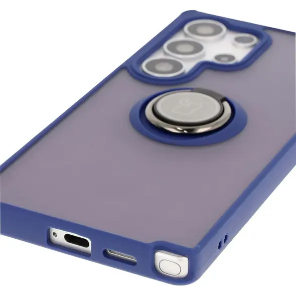Etui z uchwytem na palec Bizon Case Hybrid Ring do Samsung Galaxy S25 Ultra przydymione z granatową ramką