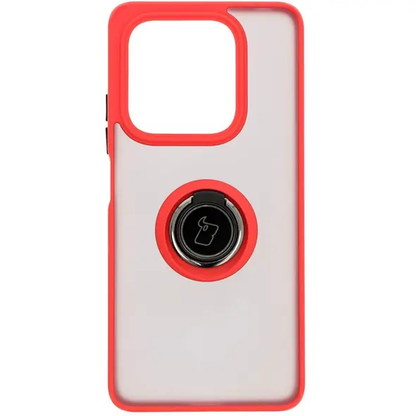 Etui z uchwytem na palec Bizon Case Hybrid Ring do Xiaomi Redmi Note 14 5G przydymione z czerwoną ramką